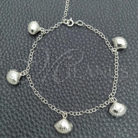 Sterling Silver Charm Bracelet, Shell and Rolo Design, Polished, Silver Finish, 03.395.0009.07