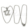 Stainless Steel Pendant Necklace, Initials and Rolo Design, with White Crystal, Polished, Steel Finish, 04.238.0027.18