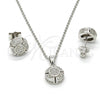 Sterling Silver Earring and Pendant Adult Set, with White Micro Pave, Polished, Rhodium Finish, 10.174.0253