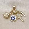 Oro Laminado Fancy Pendant, Gold Filled Style Cross and Four-leaf Clover Design, Blue Enamel Finish, Golden Finish, 05.213.0164