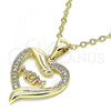 Oro Laminado Fancy Pendant, Gold Filled Style Mom and Heart Design, with White Micro Pave, Polished, Golden Finish, 05.342.0023