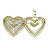 Oro Laminado Locket Pendant, Gold Filled Style Heart and Flower Design, Polished, Golden Finish, 05.117.0013