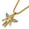 Oro Laminado Pendant Necklace, Gold Filled Style Angel Design, with White Crystal, Polished, Golden Finish, 04.242.0066.30