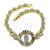 Oro Laminado Fancy Bracelet, Gold Filled Style Guadalupe Design, with Multicolor Cubic Zirconia, Polished, Tricolor, 03.380.0138.1.07