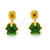 Stainless Steel Stud Earring, Star Design, with Green Cubic Zirconia, Polished, Golden Finish, 02.271.0006.8
