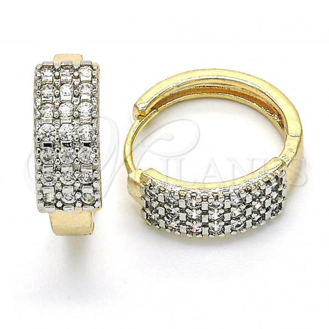 Oro Laminado Huggie Hoop, Gold Filled Style with White Cubic Zirconia, Polished, Two Tone, 02.210.0124.20