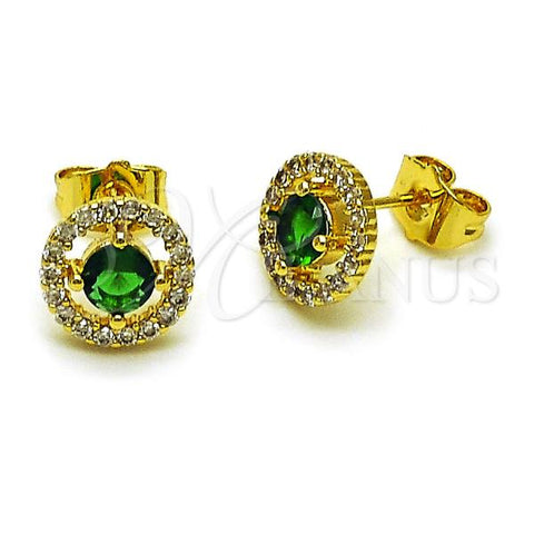 Oro Laminado Stud Earring, Gold Filled Style Cluster Design, with Green and White Cubic Zirconia, Polished, Golden Finish, 02.156.0711