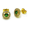 Oro Laminado Stud Earring, Gold Filled Style Cluster Design, with Green and White Cubic Zirconia, Polished, Golden Finish, 02.156.0711