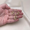 Oro Laminado Earring and Pendant Adult Set, Gold Filled Style with White Micro Pave, Polished, Golden Finish, 10.342.0123