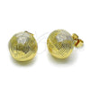 Oro Laminado Stud Earring, Gold Filled Style Ball Design, Diamond Cutting Finish, Golden Finish, 02.195.0346