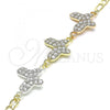 Oro Laminado Fancy Bracelet, Gold Filled Style Butterfly Design, with White Crystal, Polished, Tricolor, 03.380.0127.07