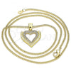 Oro Laminado Pendant Necklace, Gold Filled Style Heart Design, with White Micro Pave, Polished, Golden Finish, 04.156.0371.20