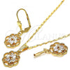 Oro Laminado Earring and Pendant Adult Set, Gold Filled Style with White Cubic Zirconia, Polished, Golden Finish, 10.287.0012