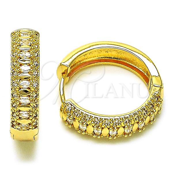 Oro Laminado Huggie Hoop, Gold Filled Style with White Cubic Zirconia and White Micro Pave, Polished, Golden Finish, 02.210.0851.24