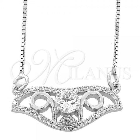 Sterling Silver Pendant Necklace, Teardrop and Box Design, with White Micro Pave and White Cubic Zirconia, Polished, Rhodium Finish, 04.183.0019