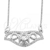 Sterling Silver Pendant Necklace, Teardrop and Box Design, with White Micro Pave and White Cubic Zirconia, Polished, Rhodium Finish, 04.183.0019