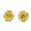 Oro Laminado Stud Earring, Gold Filled Style Flower Design, with White Micro Pave, Polished, Golden Finish, 02.195.0030
