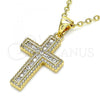 Oro Laminado Religious Pendant, Gold Filled Style Cross Design, with White Micro Pave and White Cubic Zirconia, Polished, Golden Finish, 05.342.0075