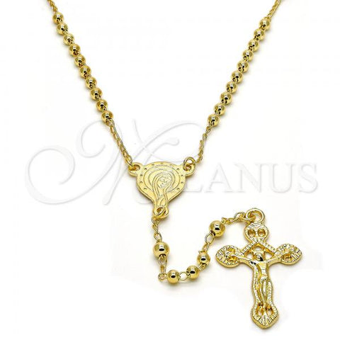 Gold Tone Thin Rosary, Altagracia and Crucifix Design, Polished, Golden Finish, 09.213.0002.18.GT