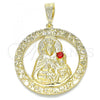Oro Laminado Religious Pendant, Gold Filled Style Santa Barbara Design, with Garnet Crystal, Polished, Golden Finish, 05.213.0073