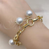 Oro Laminado Charm Bracelet, Gold Filled Style Ball and Rolo Design, with Ivory Pearl, Polished, Golden Finish, 03.331.0269.08