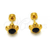 Stainless Steel Stud Earring, Flower Design, with Black Crystal, Polished, Golden Finish, 02.271.0019.4