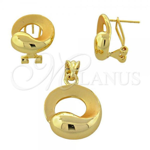 Oro Laminado Earring and Pendant Adult Set, Gold Filled Style Matte Finish, Golden Finish, 10.59.0156