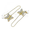 Oro Laminado Threader Earring, Gold Filled Style Butterfly Design, with White Crystal, Polished, Golden Finish, 02.380.0068