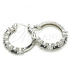Rhodium Plated Small Hoop, with Black and White Cubic Zirconia, Polished, Rhodium Finish, 02.210.0283.8.25