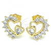 Oro Laminado Stud Earring, Gold Filled Style Heart Design, with White Cubic Zirconia, Polished, Golden Finish, 02.210.0441