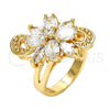 Oro Laminado Multi Stone Ring, Gold Filled Style Flower Design, with White Cubic Zirconia, Polished, Golden Finish, 01.210.0055.07 (Size 7)
