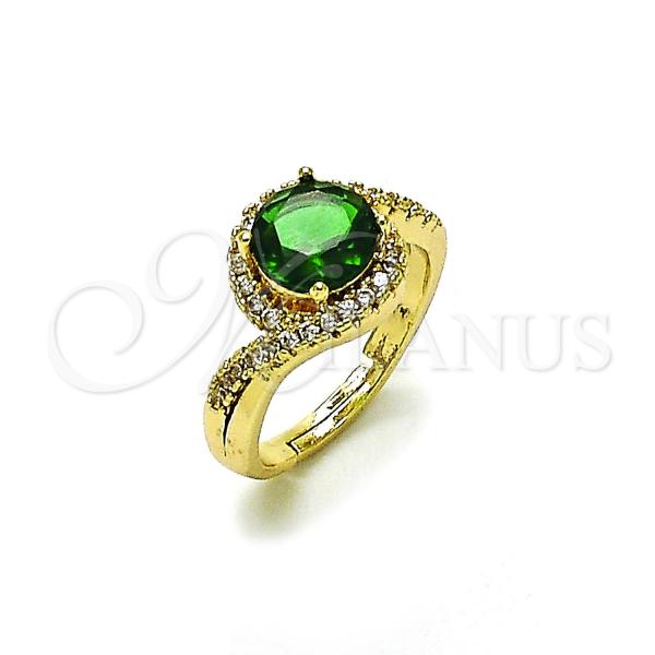 Oro Laminado Multi Stone Ring, Gold Filled Style Cluster Design, with Green Cubic Zirconia and White Micro Pave, Polished, Golden Finish, 01.284.0103.1