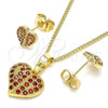 Oro Laminado Earring and Pendant Adult Set, Gold Filled Style Heart Design, with White Micro Pave, Polished, Golden Finish, 10.233.0045.1