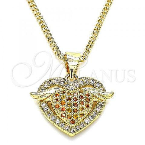 Oro Laminado Pendant Necklace, Gold Filled Style Heart Design, with Garnet and White Micro Pave, Polished, Golden Finish, 04.156.0352.1.20