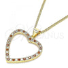 Oro Laminado Pendant Necklace, Gold Filled Style Heart Design, with Garnet and White Micro Pave, Polished, Golden Finish, 04.156.0380.1.20