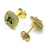 Oro Laminado Stud Earring, Gold Filled Style with Green Cubic Zirconia and White Micro Pave, Polished, Golden Finish, 02.344.0082.4