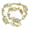 Oro Laminado Fancy Bracelet, Gold Filled Style Elephant and Leaf Design, with White Micro Pave and White Cubic Zirconia, Polished, Golden Finish, 03.210.0138.08