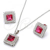 Sterling Silver Earring and Pendant Adult Set, with Pink Cubic Zirconia and White Crystal, Polished, Rhodium Finish, 10.175.0066.3