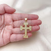 Oro Laminado Religious Pendant, Gold Filled Style Cross Design, with White Cubic Zirconia, Polished, Golden Finish, 05.342.0220