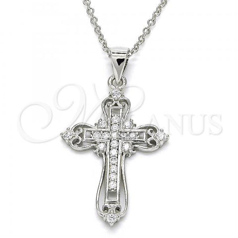 Sterling Silver Pendant Necklace, Cross Design, with White Cubic Zirconia, Polished, Rhodium Finish, 04.336.0116.16