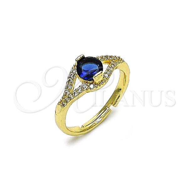 Oro Laminado Multi Stone Ring, Gold Filled Style Cluster Design, with Sapphire Blue Cubic Zirconia and White Micro Pave, Polished, Golden Finish, 01.284.0100.3