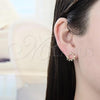 Oro Laminado Stud Earring, Gold Filled Style Love and Heart Design, with White Micro Pave, Polished, Golden Finish, 02.94.0087