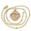 Oro Laminado Pendant Necklace, Gold Filled Style Leaf and Teardrop Design, with White Cubic Zirconia, Polished, Golden Finish, 04.217.0003.18