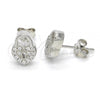 Sterling Silver Stud Earring, Lock and Heart Design, with White Cubic Zirconia, Polished, Rhodium Finish, 02.336.0035