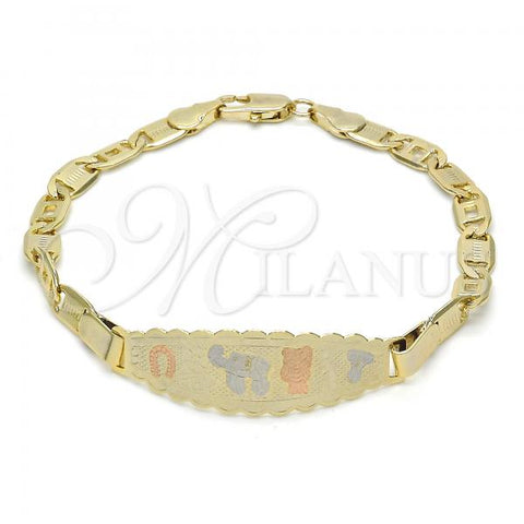 Oro Laminado ID Bracelet, Gold Filled Style Elephant and Owl Design, Polished, Tricolor, 03.63.1932.1.07