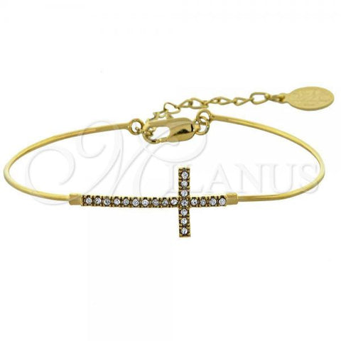 Oro Laminado Individual Bangle, Gold Filled Style Cross Design, with White Cubic Zirconia, Polished, Golden Finish, 07.165.0003 (01 MM Thickness, Size 5 - 2.50 Diameter)