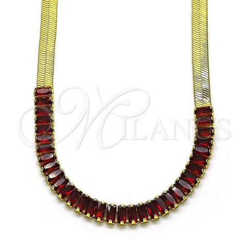 Oro Laminado Fancy Necklace, Gold Filled Style with Garnet Cubic Zirconia, Polished, Golden Finish, 04.341.0097.1.16