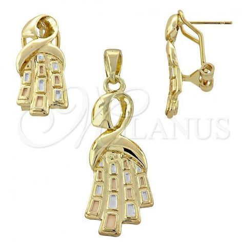 Oro Laminado Earring and Pendant Adult Set, Gold Filled Style Tricolor, 5.061.004