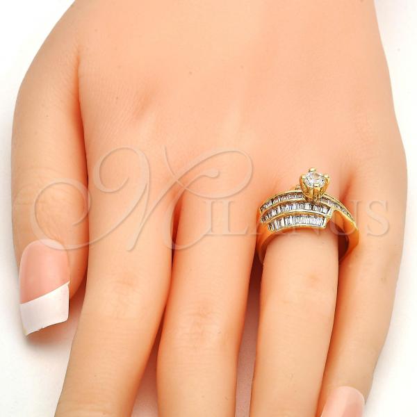 Gold Tone Multi Stone Ring, with White Cubic Zirconia, Polished, Golden Finish, 01.199.0005.08.GT (Size 8)