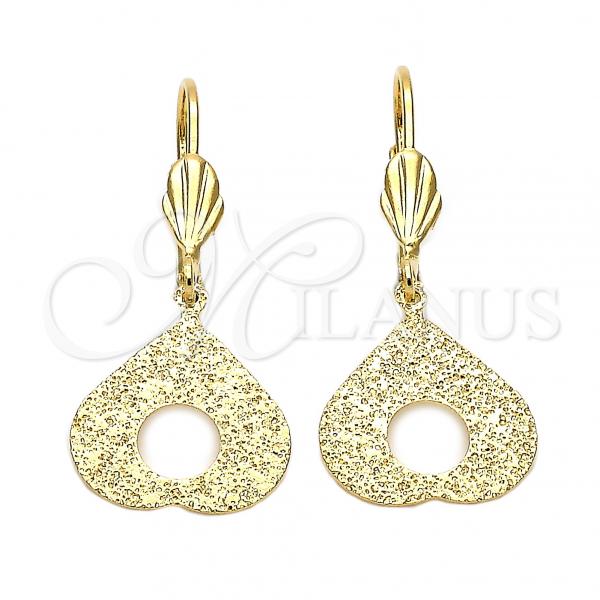 Oro Laminado Dangle Earring, Gold Filled Style Heart Design, Matte Finish, Golden Finish, 5.074.013